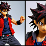 **

Prompt: "Kai" from Beyblade, intense anime character with black and red clothing, determined expression, action pose, Beyblade in hand.

**